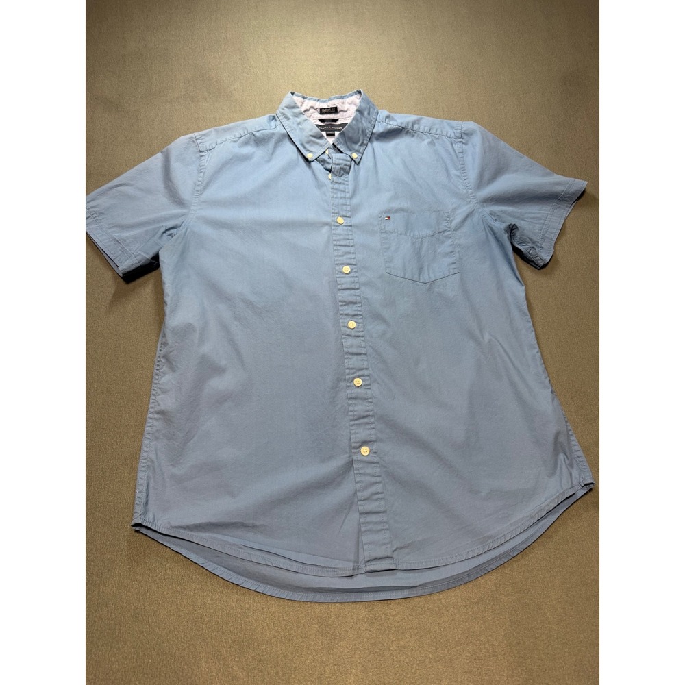 Tommy Hilfiger Mens Classic Fit Short Sleeve Button Down Shirt‎ Blue Large